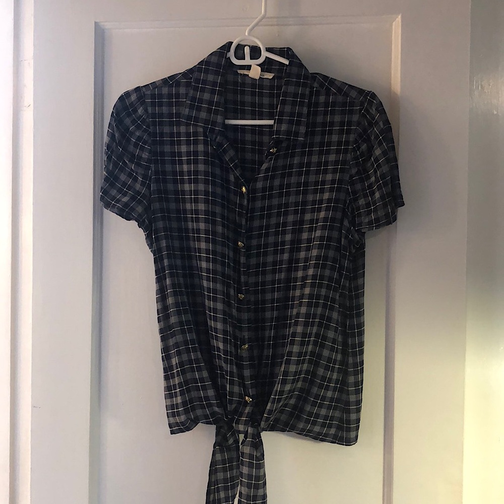 Black and white plaid blouse from Anthropologie